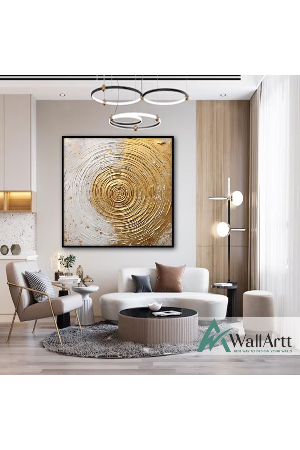 Gold Foil Circles 3d Heavy Textured Partial Oil Painting